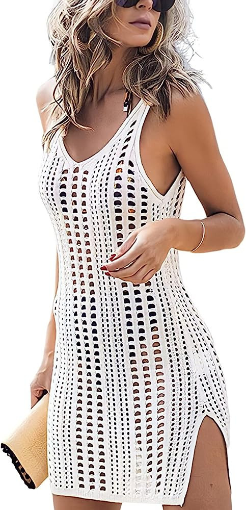Sulozom Women Swimsuits Cover Ups Crochet Bathing Suit Tassel Bikini Coverup Beach Swimwear | Amazon (US)