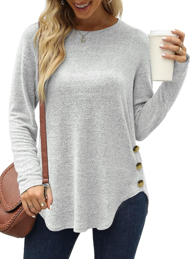 WEESO Long Sleeve Shirts for Women Lightweight Crewneck Button Down Sweaters Tunic Tops | Amazon (US)