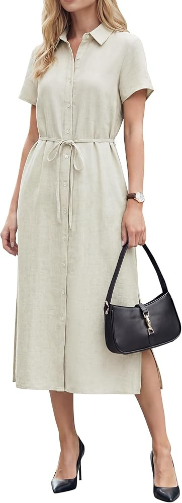 Arach&Cloz Women's Linen with Pockets Midi Summer Spring Shirt Dress 2026 | Amazon (US)