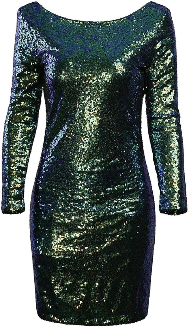 VIJIV Women's Sparkle Glitzy Glam Sequin Long Sleeve Flapper Party Club Dress | Amazon (US)