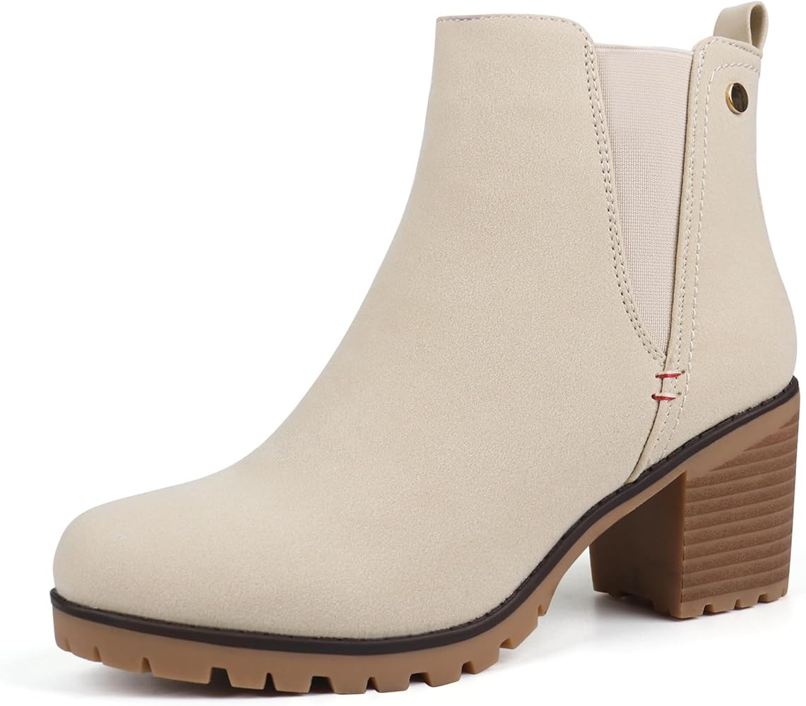 Women Casual Ankle Booties Block Heel Slip On Chelsea Boots | Amazon (US)