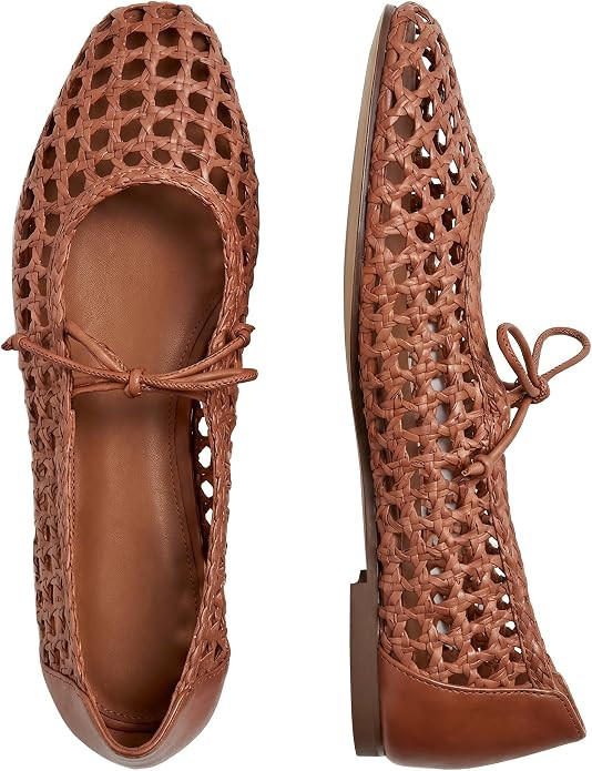 Woven Ballet Flats for Women Lace up Flats Mesh Mary Jane Flats Net Shoes | Amazon (US)