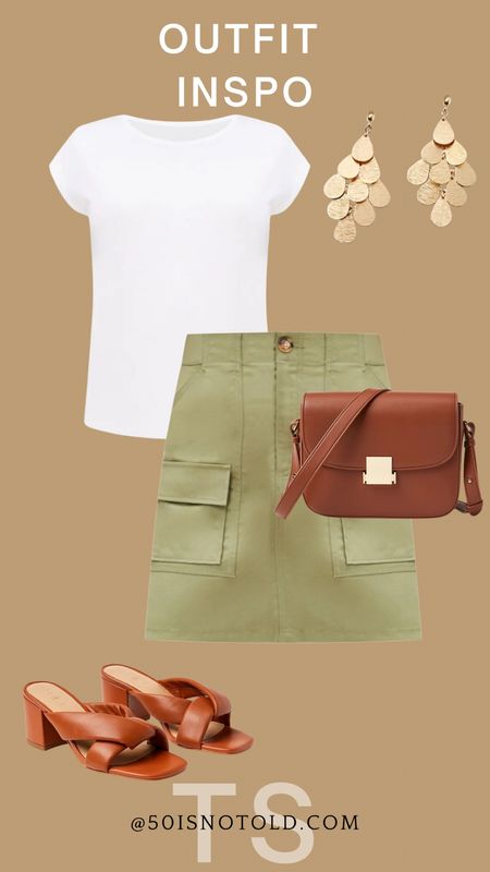 Trendy Outfit | Cargo Skirt | Utility Skirt | Green Skirt | Cognac Sandals | Basic Tees | Teacher Style

#LTKworkwear #LTKstyletip #LTKSpringSale