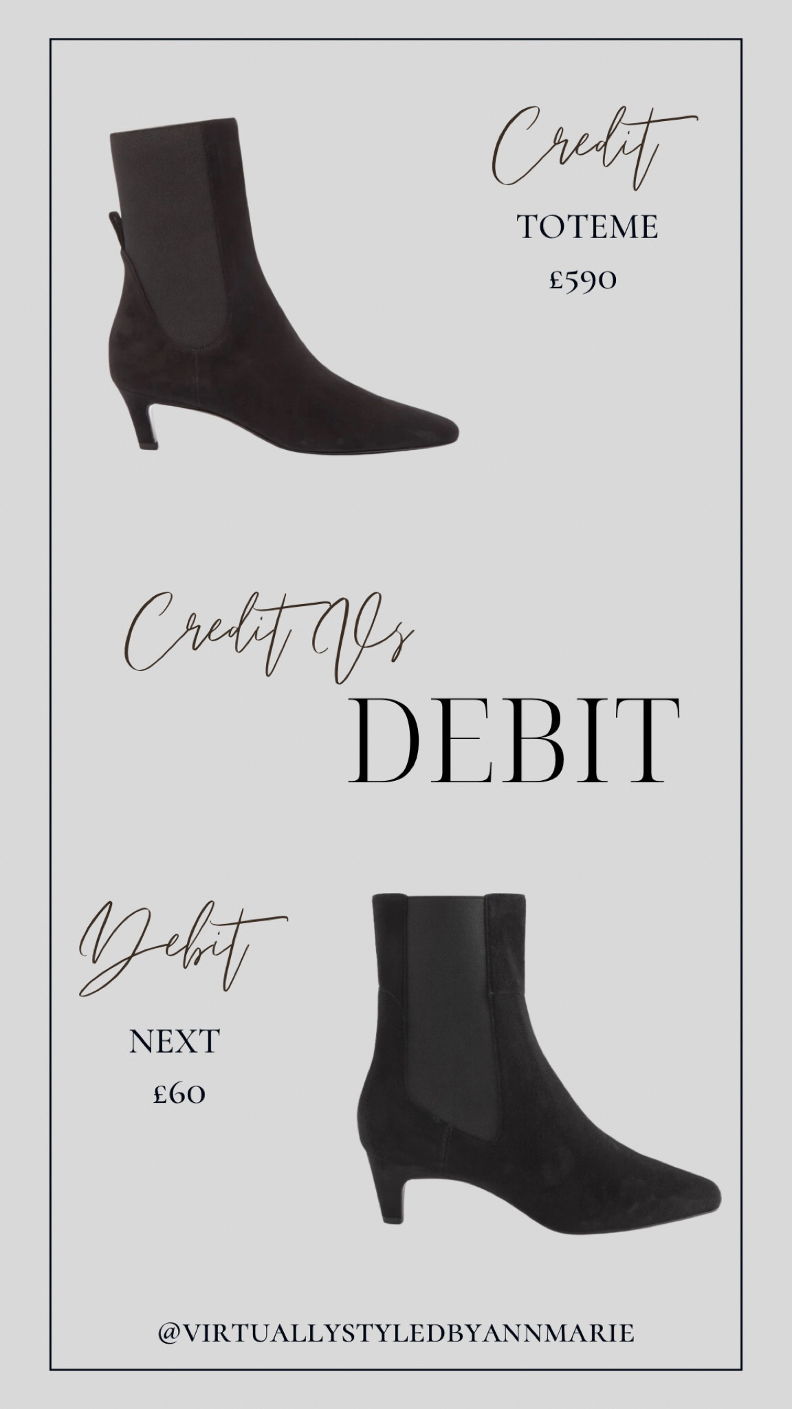 Credit v Debit 
Similar look to the Toteme Boots 

#LTKeurope