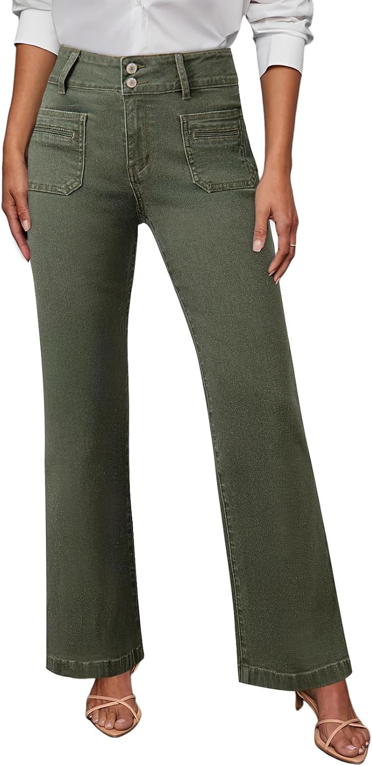 SIDEFEEL Women's High Waist Jeans Stretchy Flared Wide Leg Pockets Front Denim Pants Bootcut | Amazon (CA)