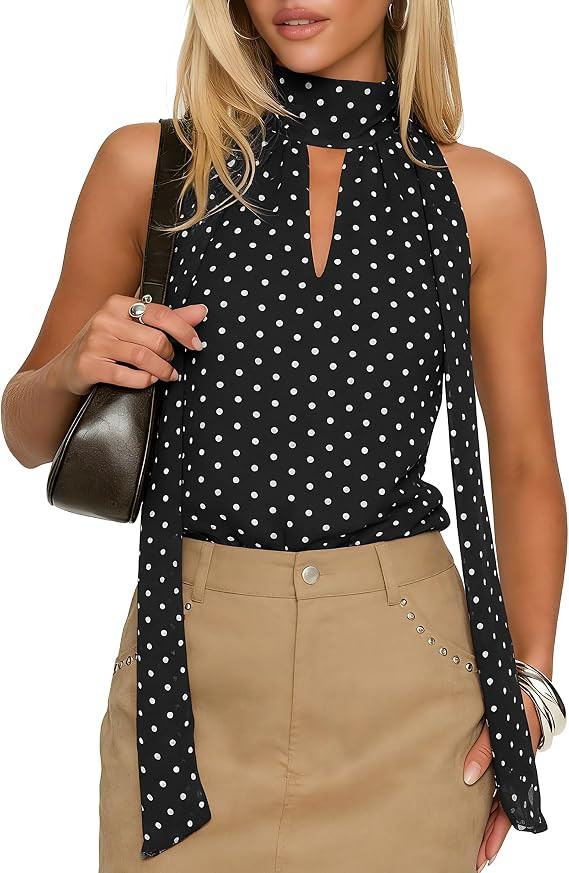 Women's Polka Dot Halter Top Summer Going Out Tops for Women Sleeveless Keyhole Neck Tank Top wit... | Amazon (US)
