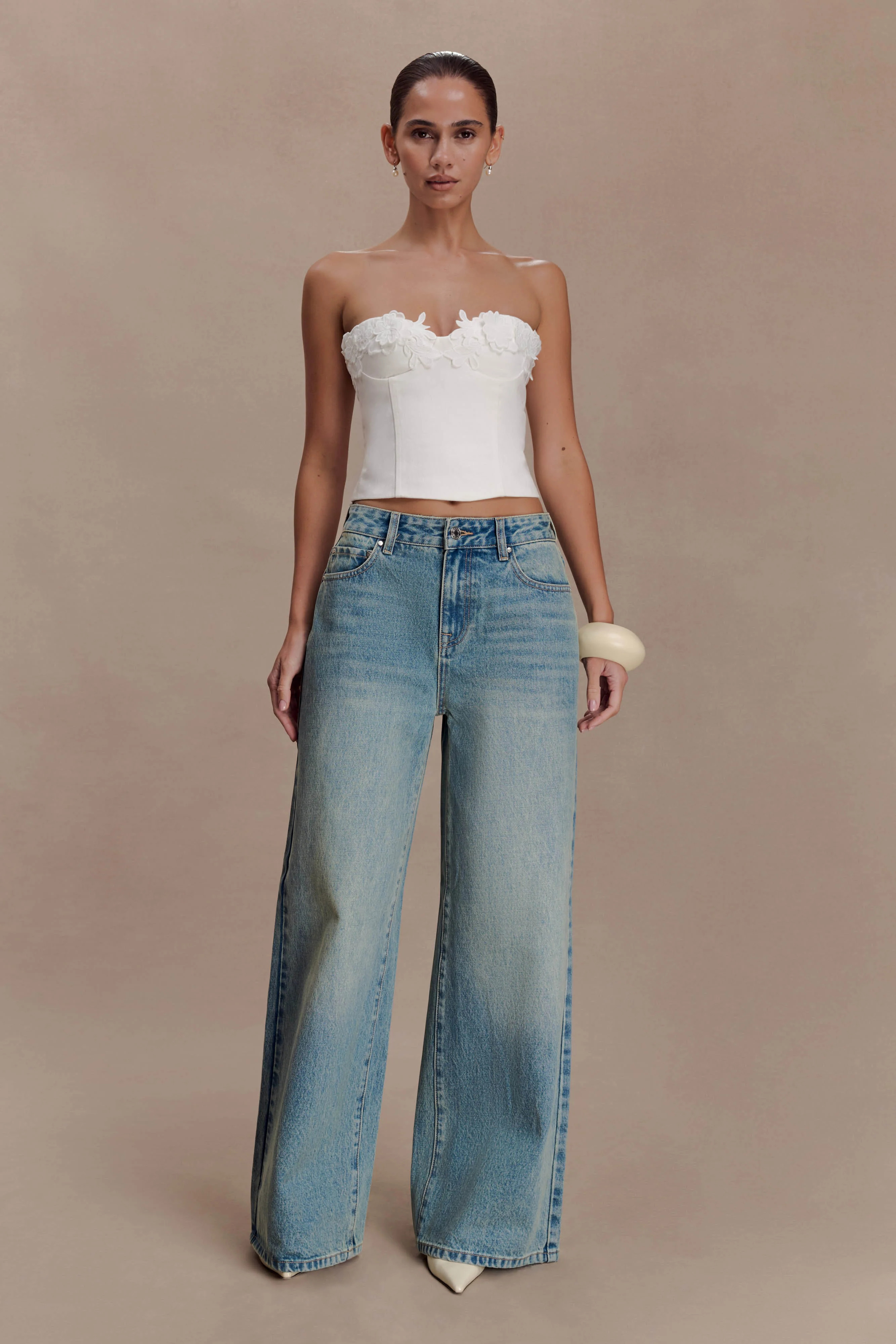 Romi Mid Rise Wide Leg Jeans - Faded Mid Blue | Meshki (APAC)