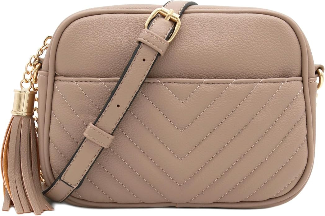 FashionPuzzle Chevron Quilted Crossbody Camera Bag with Chain Strap and Tassel | Amazon (US)