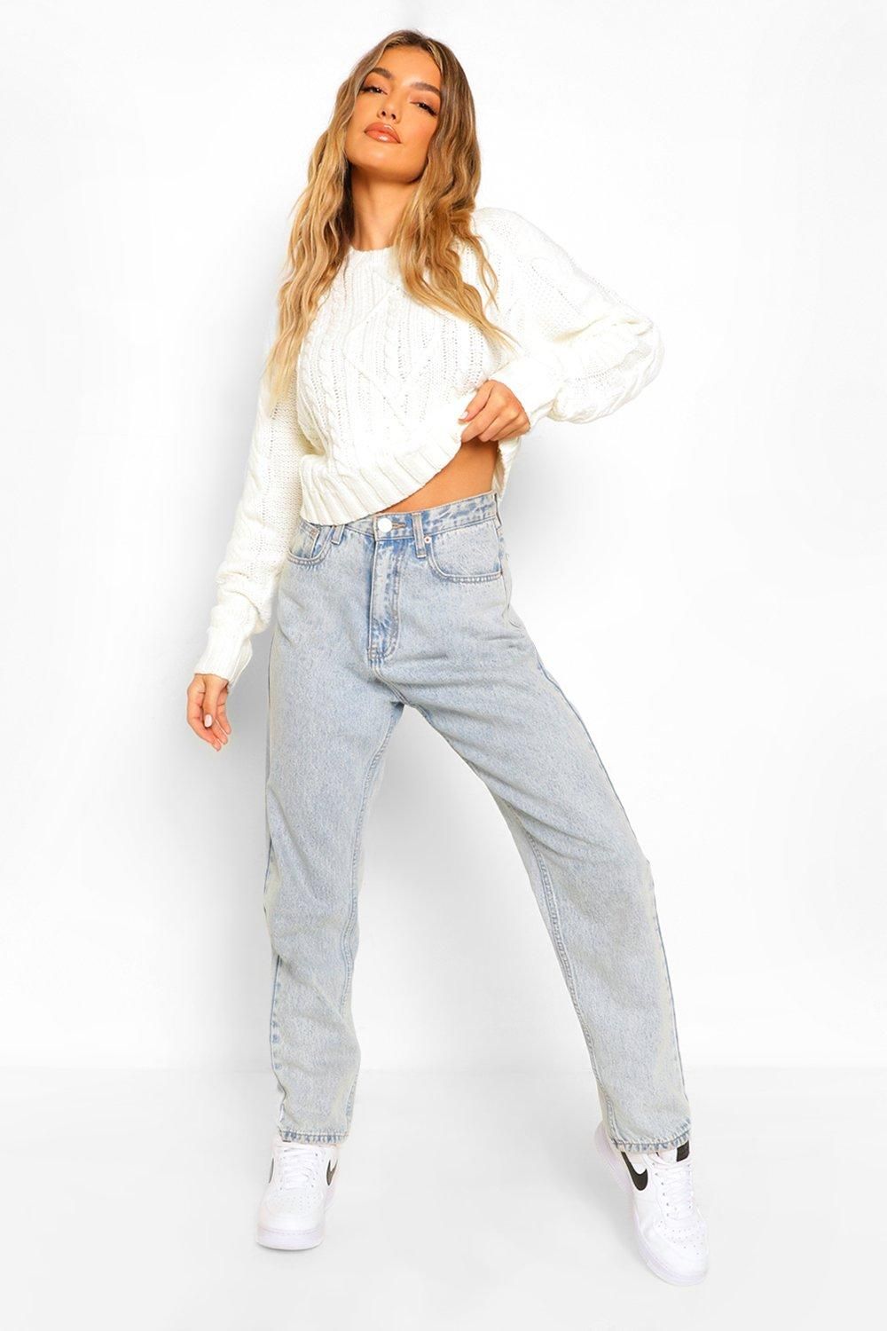 Womens Lace Up Back Chunky Cable Sweater - White - L | Boohoo.com (US & CA)
