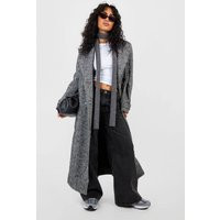 boohoo Women's Herringbone Double Breasted Wool Coat in Dark Grey | Size: 8 | Boohoo.com (UK & IE)