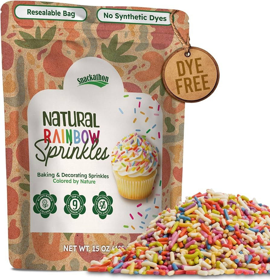Snackathon Natural Sprinkles for Baking & Decorating, Dye-Free Rainbow Sprinkles, 15 OZ Bulk Jimm... | Amazon (US)