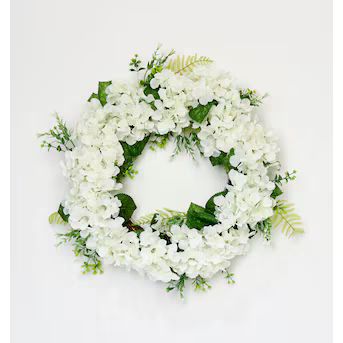 Worth Imports Hello Spring Hanging Wreath - White Polyester, Pink Hydrangeas, Green Leaves - Indo... | Lowe's