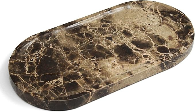 100% Real Natural Marble Tray for Bathroom, Luxury Dark Brown Stone Vanity Tray, Decorative Oval ... | Amazon (US)