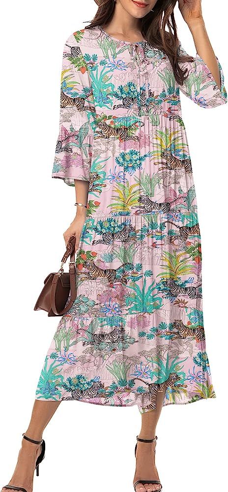 VIISHOW Womens 3/4 Sleeve Casual Bohemian Midi Dress | Amazon (US)
