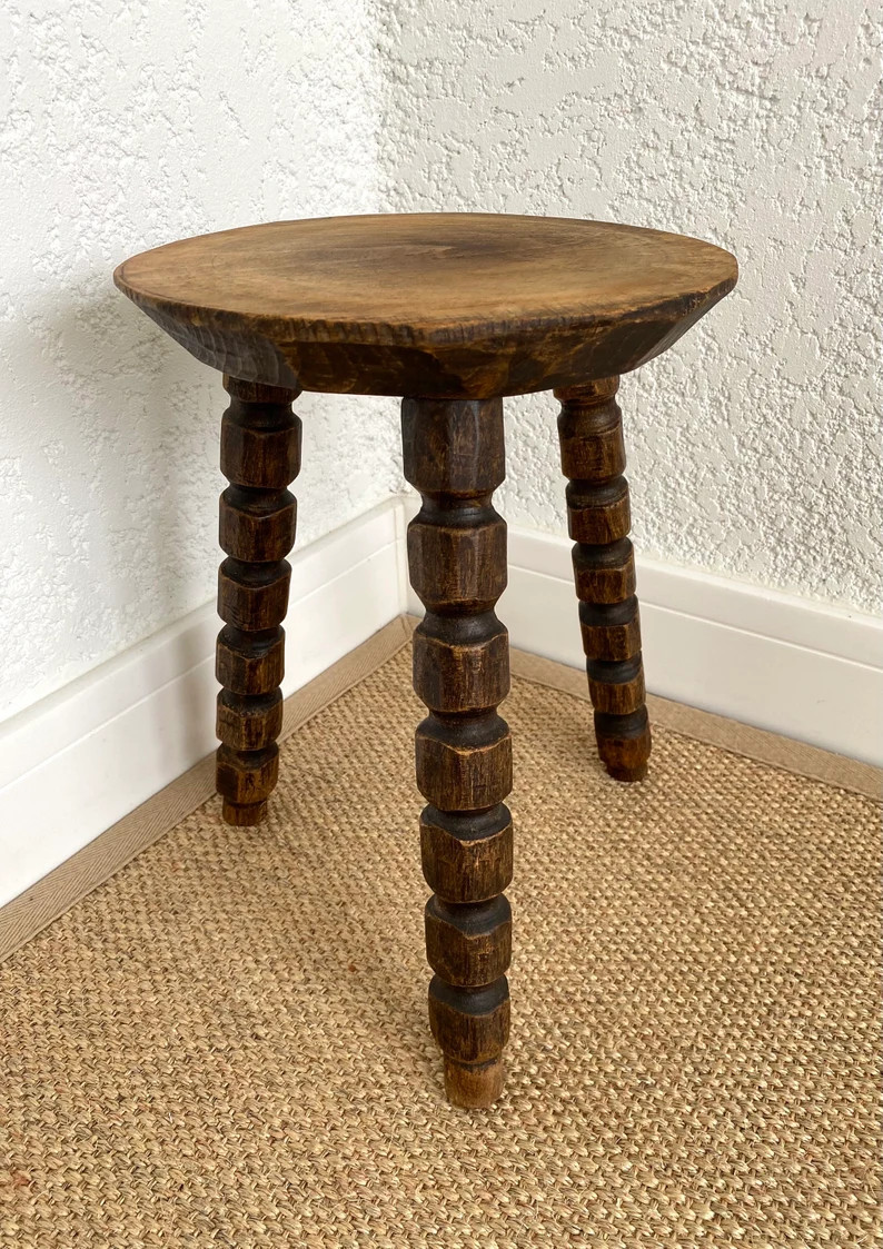 French BRUTALIST TABOURET in solid turned wood, Turned wood saddle, Vintage MID -Century, Vintage... | Etsy (US)