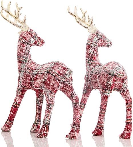 ARCCI Plaid Reindeer Decorations Christmas Standing Deer Figurines, 9" x 12" Reindeer Figure for ... | Amazon (US)