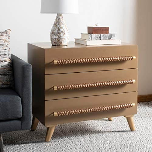 Safavieh Home Raquel Modern Taupe and Gold and Brown 3-drawer Chest | Amazon (US)
