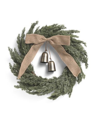 24in Wreath With Burlap Bow And Bells | TJ Maxx