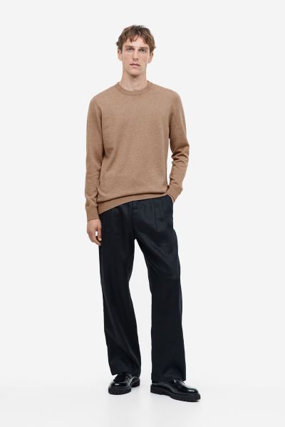 Slim Fit Fine-knit Cotton Sweater - Dark beige melange - Men | H&M US | H&M (US + CA)
