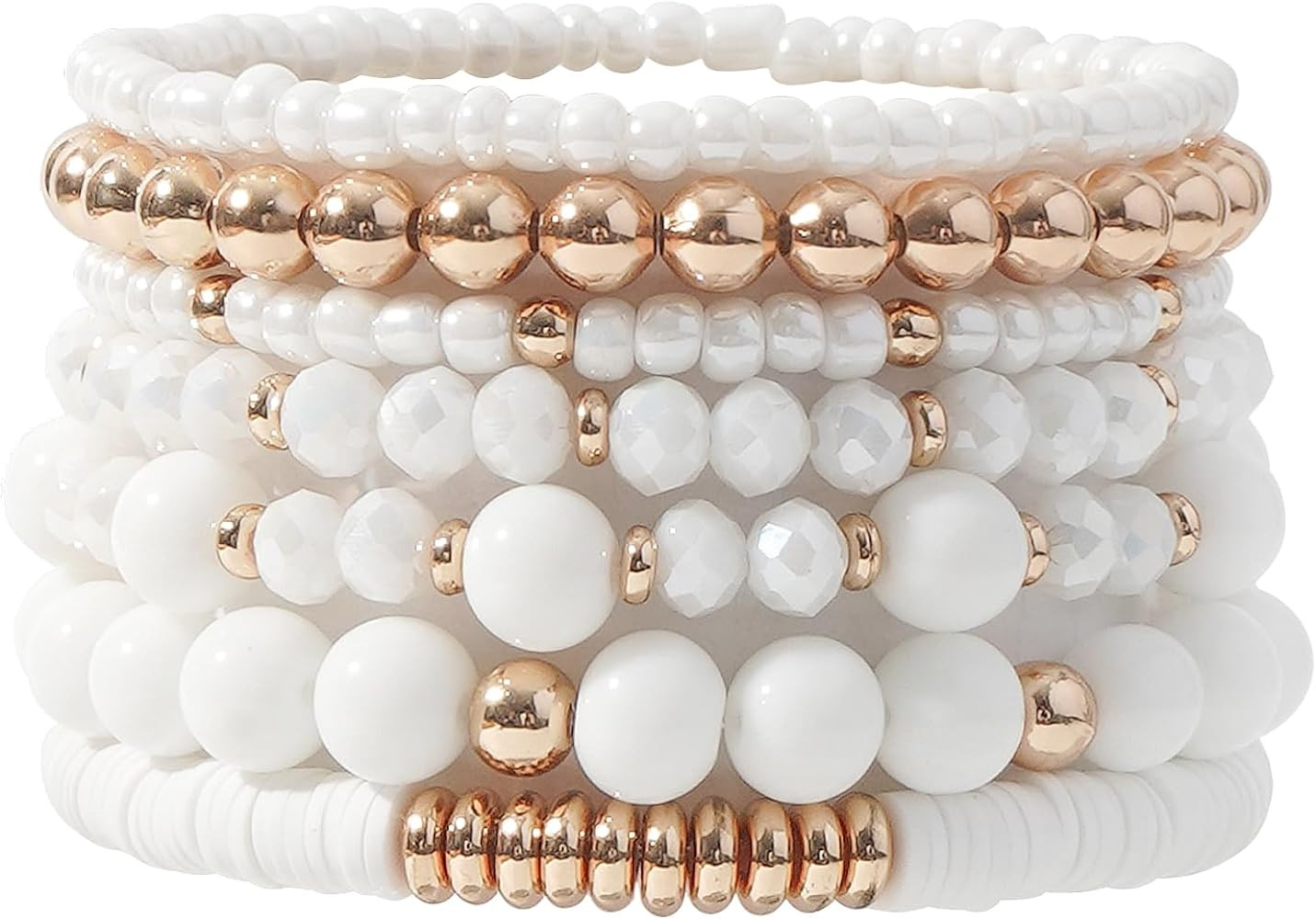 GOOJIDS Surfer Heishi Clay Bead Bracelets for Women Bohemian Stackable Gold Plated Beaded Stretch... | Amazon (US)