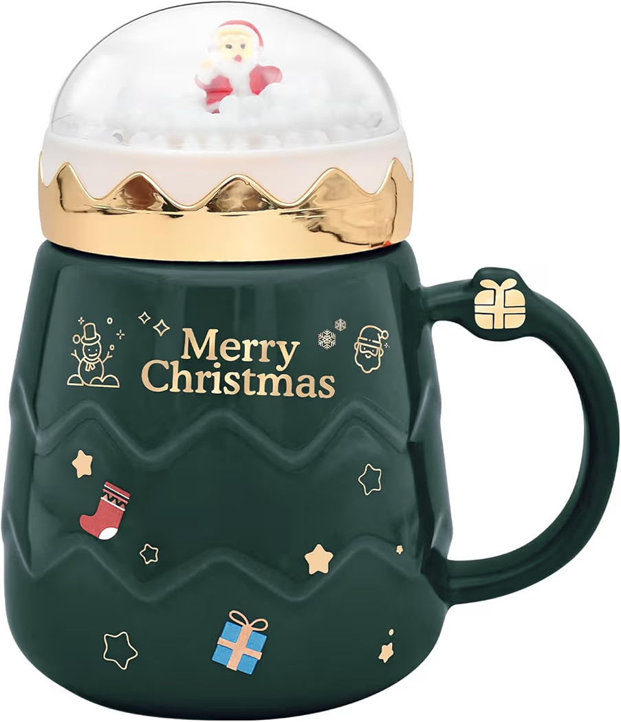 17.6 oz Christmas Mug with Winter Snow Globes Lid Decorations, Large Cute Festive Ceramic Coffee ... | Amazon (US)