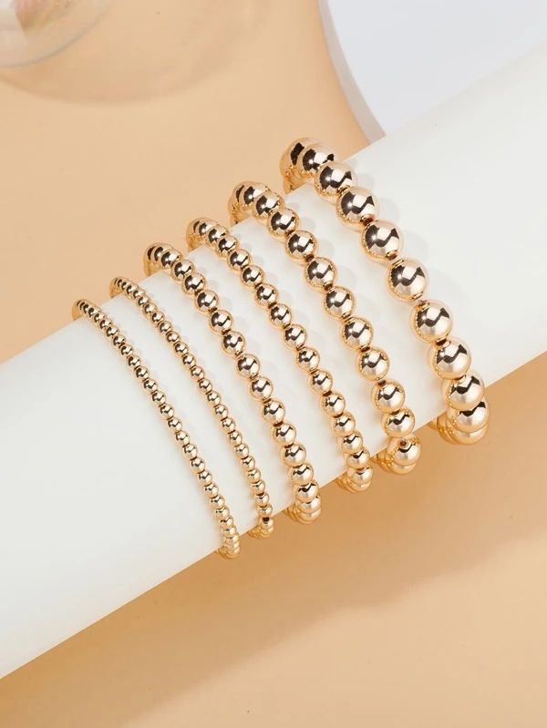 6pcs Round Ball Beaded Bracelet | SHEIN