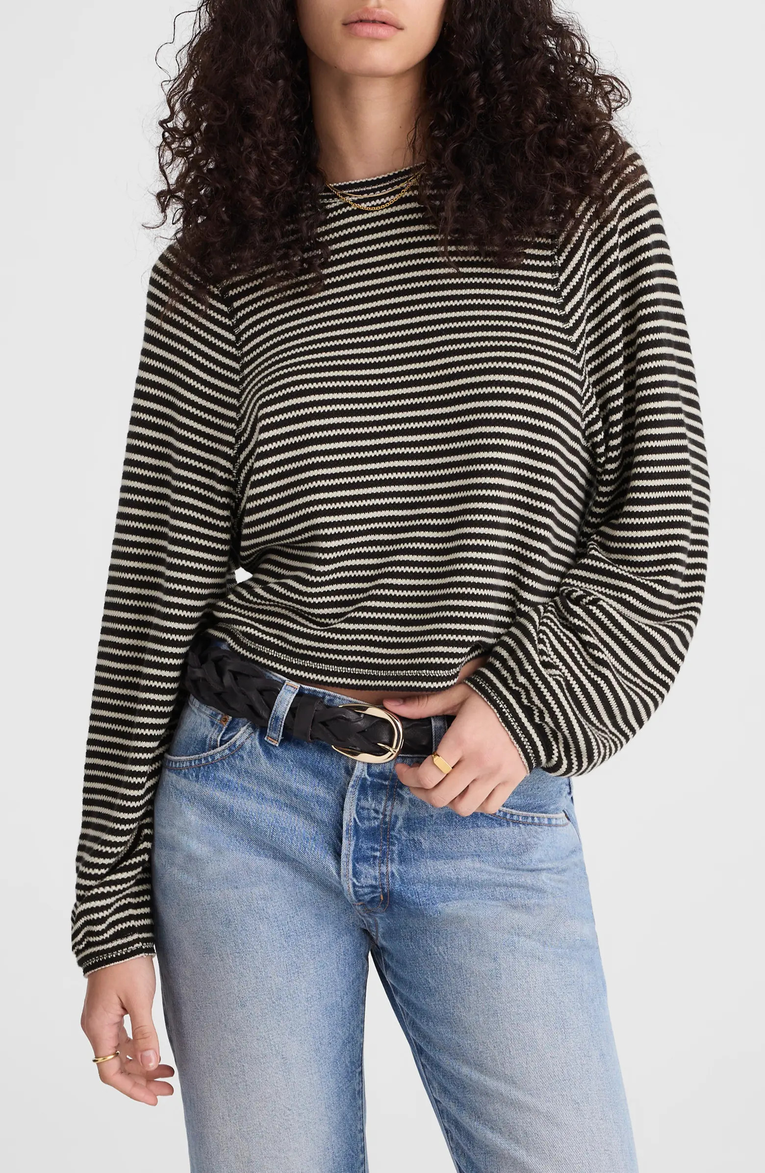 Stripe Curved Long Sleeve T-Shirt | Nordstrom