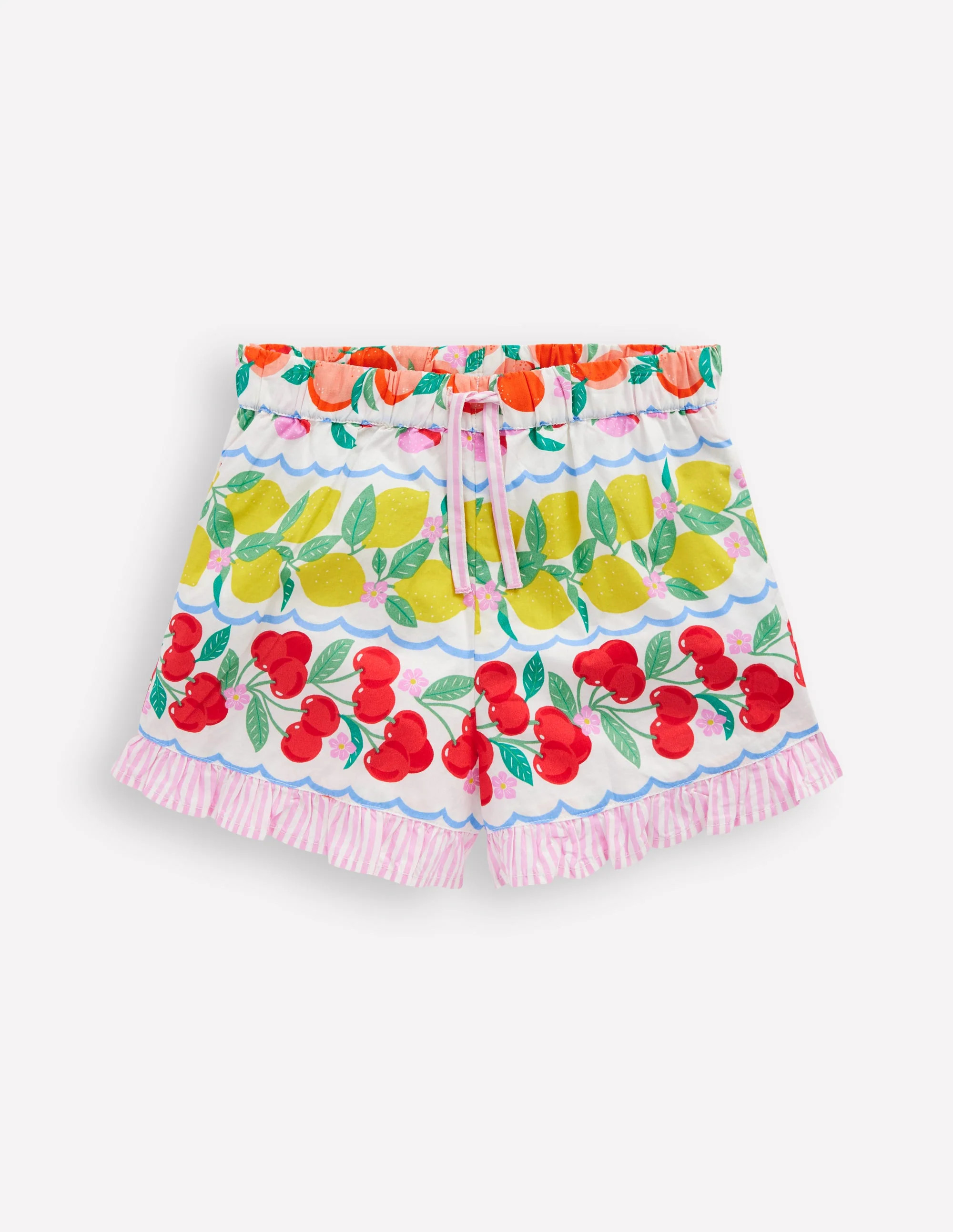 Juniper Woven Frill Shorts-Rainbow Fruit Stripe | Boden (US)