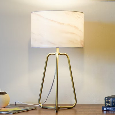 Marble Lampshade Table Lamp – Bronze Metal with On-Line Switch, Modern Small Desk/Bedside Light, 110V Plug-In | Target