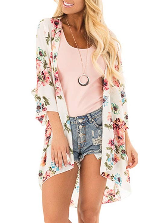 PINKMILLY Women's Floral Print Kimono Sheer Chiffon Loose Cardigan | Amazon (US)