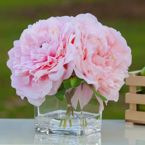 Silk Peonies Floral Arrangements in Vase | Wayfair North America