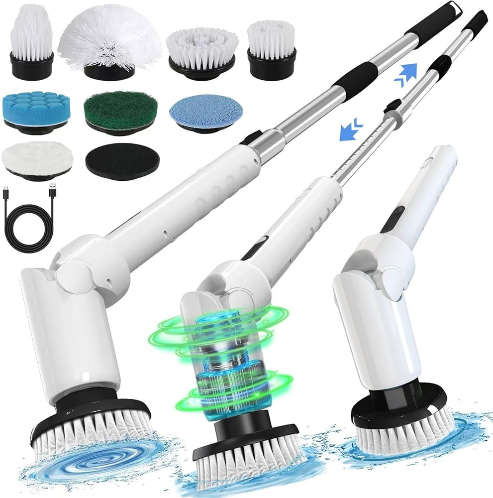 Electric Spin Scrubber - Cordless Cleaning Brush with Digital Display, 2 Speeds, 8 Brush Heads, I... | Amazon (US)