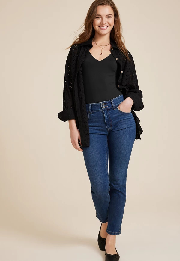 m jeans by maurices™ Curvy High Rise Slim Straight Ankle Jean | Maurices