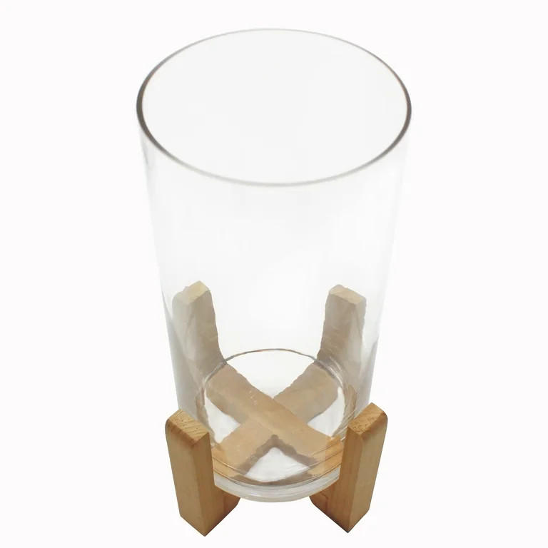 Better Homes & Gardens Glass Hurricane Candle Holder with Wood Stand, 11.5", Large | Walmart (US)