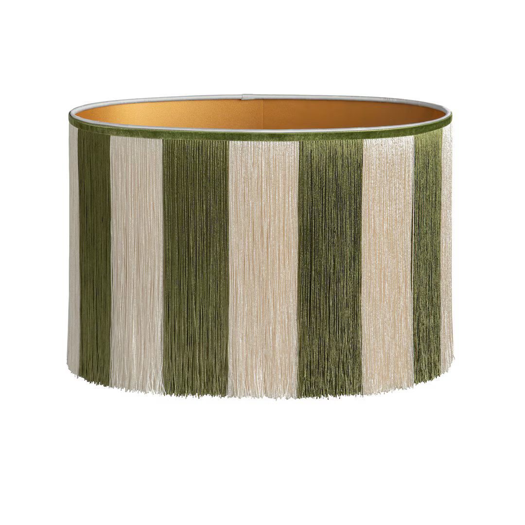 Lampshade Ava Green - Handmade - Fringes - Sustainable cotton - Lighting - Decorative - Organic c... | Etsy (US)