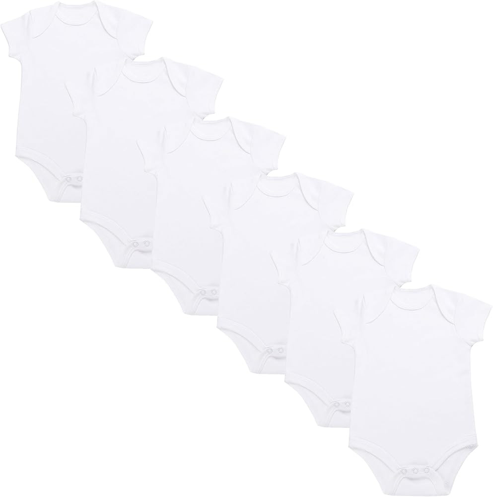 Baby Bodysuits Cotton 6 Pack Short Sleeve White Vests Tops Boy Girl | Amazon (UK)