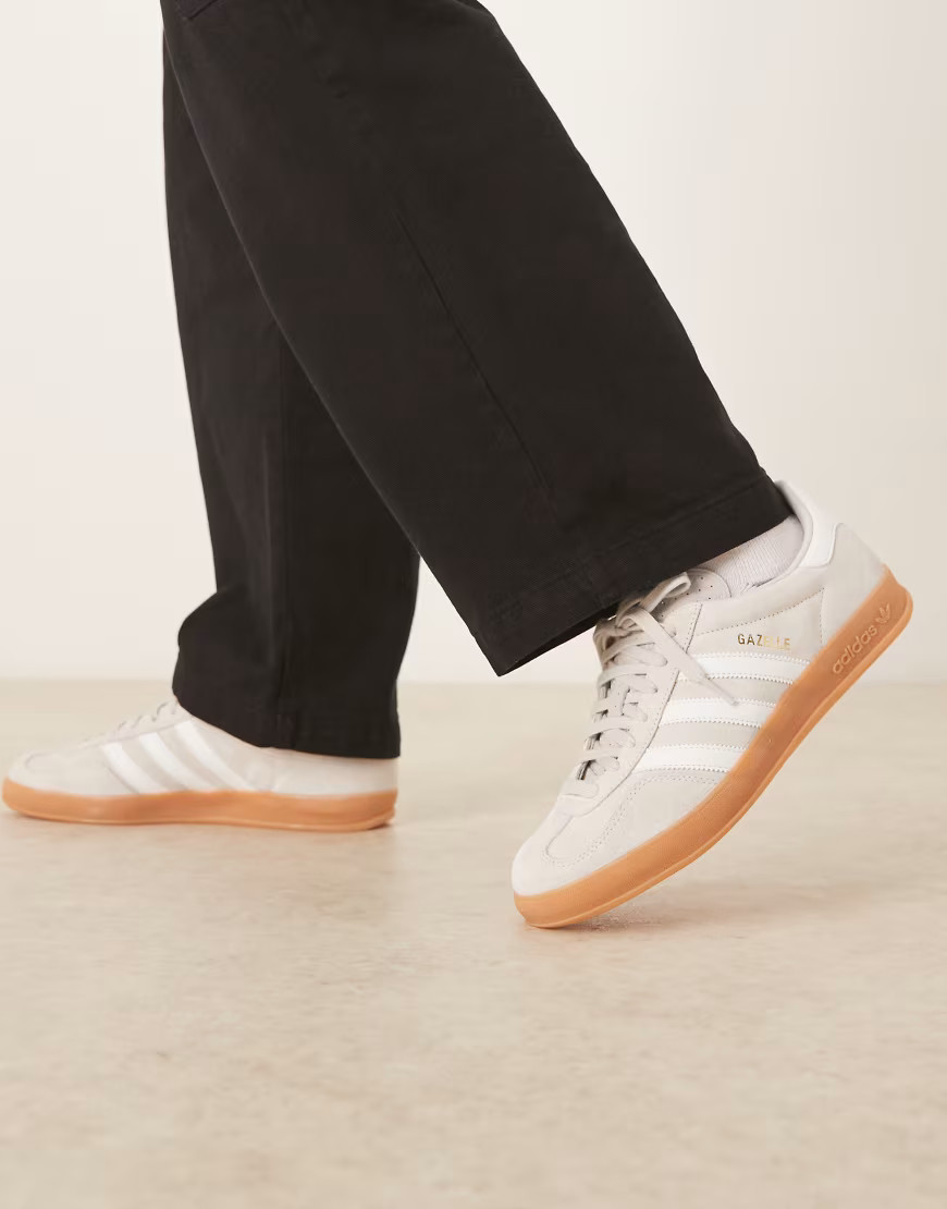 adidas Originals Gazelle Indoor in light grey with gum sole | ASOS (Global)