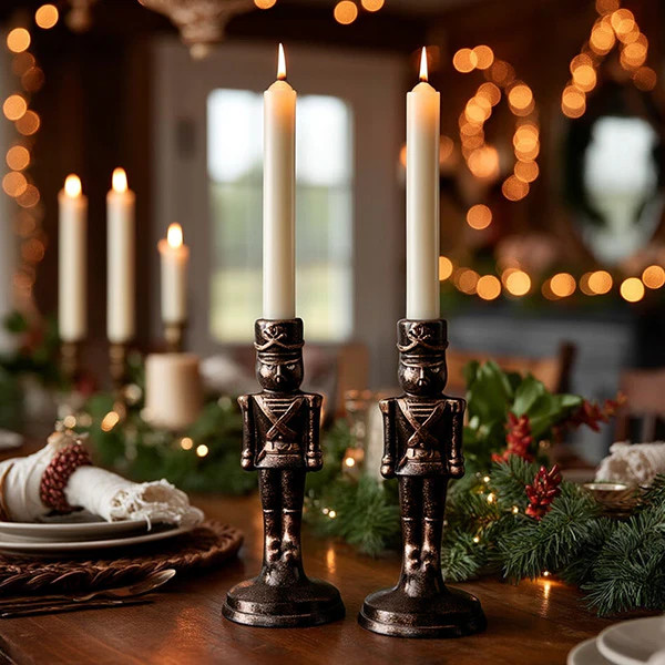 Bronzed Nutcracker Candleholder, Set of 2 - Decor Steals | Decor Steals