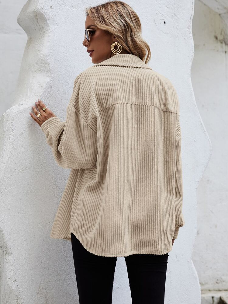 Flap Pocket Drop Shoulder Corduroy Coat | SHEIN