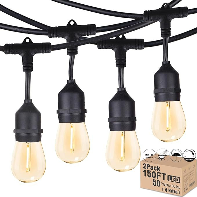 Outdoor String Lights LED 150FT Waterproof Heavy-Duty Patio Lights String with 50 Dimmable Shatte... | Amazon (US)