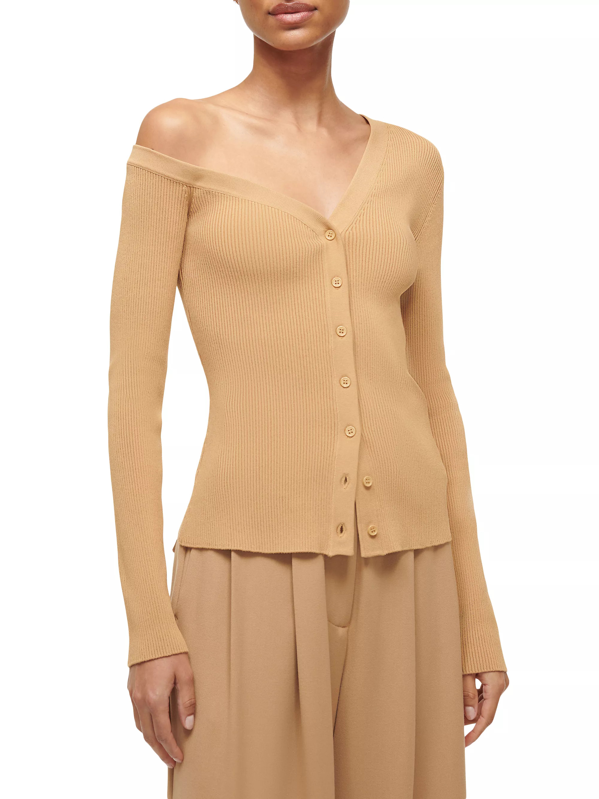 StaudCraftsman Rib-Knit One-Shoulder Cardigan | Saks Fifth Avenue