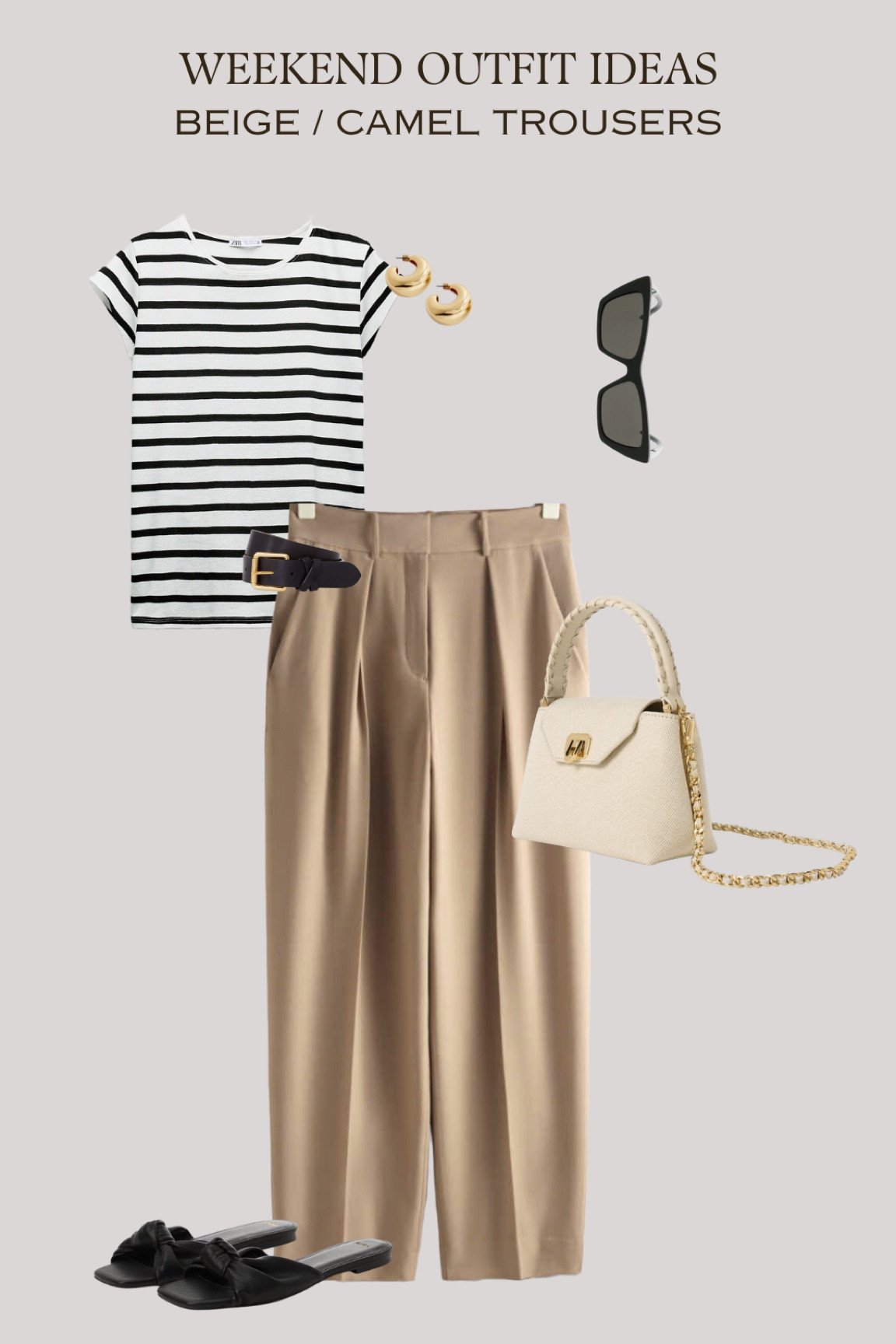 Beige trousers paired with a striped tee for a classic look! 

#LTKspring #LTKsummer #LTKstyletip
