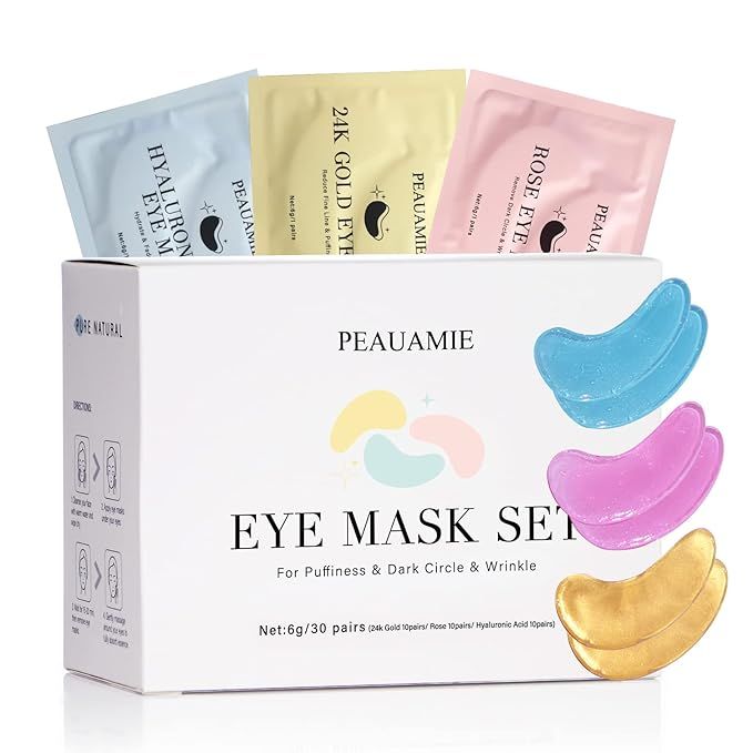 PEAUAMIE Under Eye Patches (30 Pairs) Gold Eye Mask and Hyaluronic Acid Eye Patches for puffy eye... | Amazon (US)