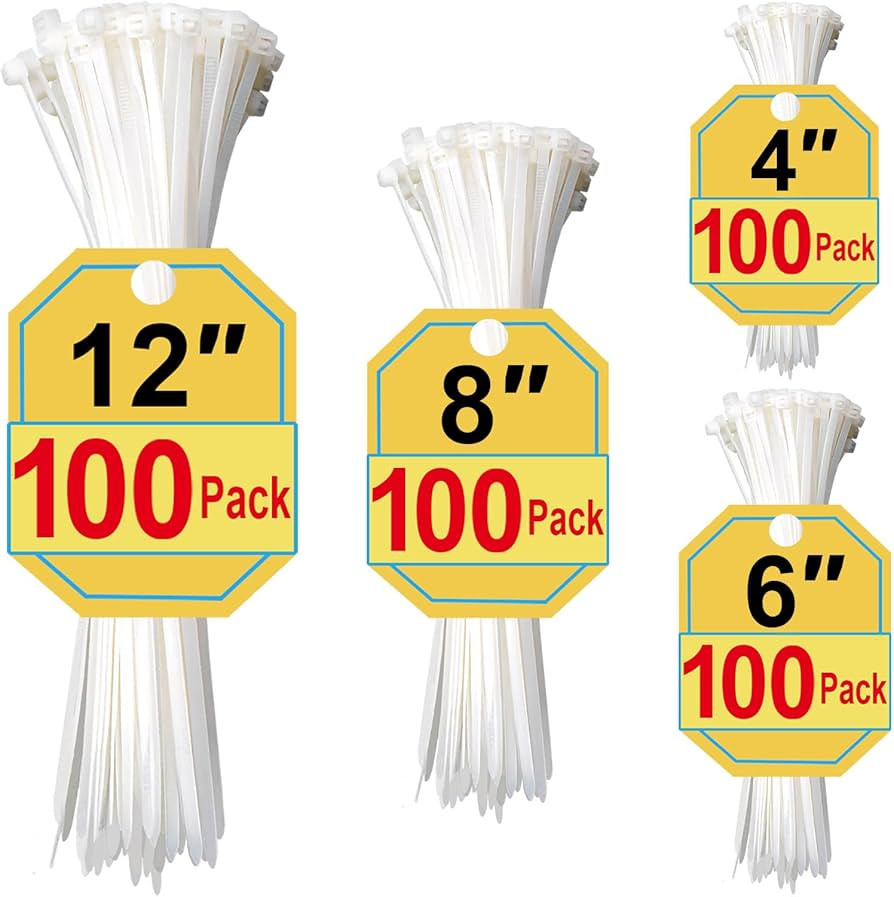 Zip Ties, White Zip Ties Assorted Sizes 4+6+8+12 Inch, 400 Pack, White Cable Ties, Zipties Clear,... | Amazon (US)