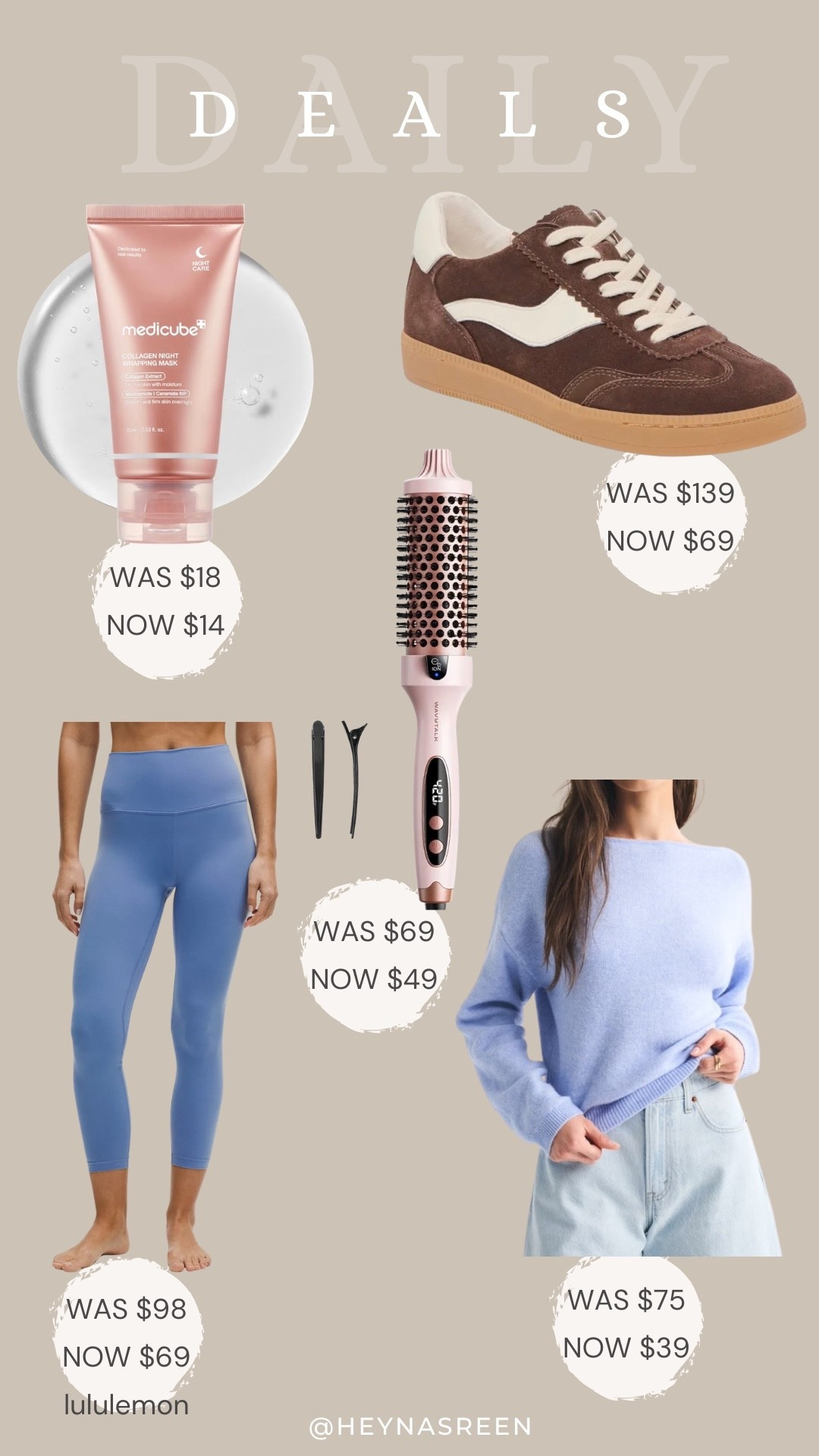 Daily deals on Medicube mask, Dolce Vita sneakers, Amazon thermal brush, Abercrombie sweater, lululemon leggings 