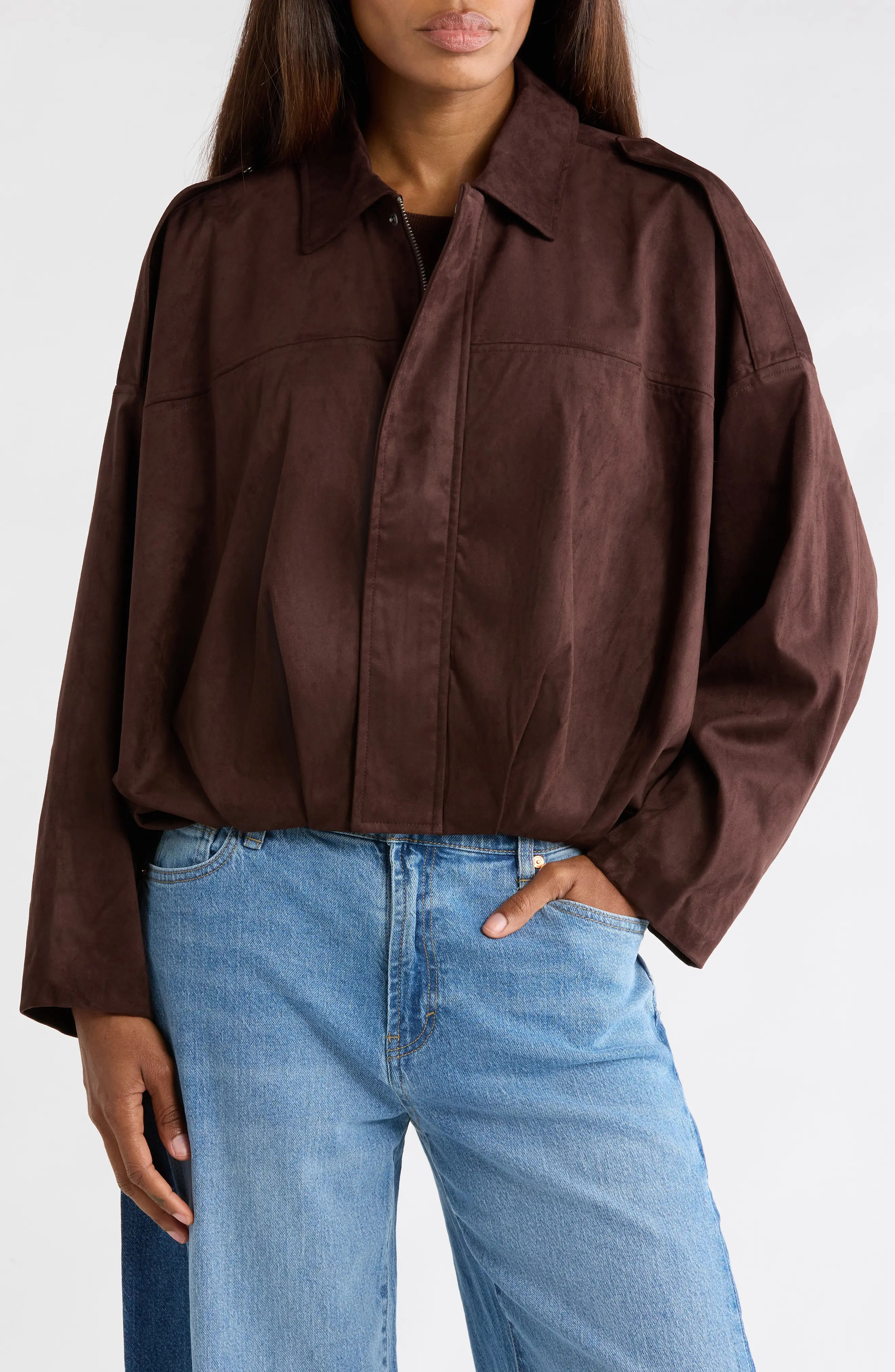 Habitual Faux Suede Bubble Hem Bomber Jacket (Women) | Nordstromrack | Nordstrom Rack