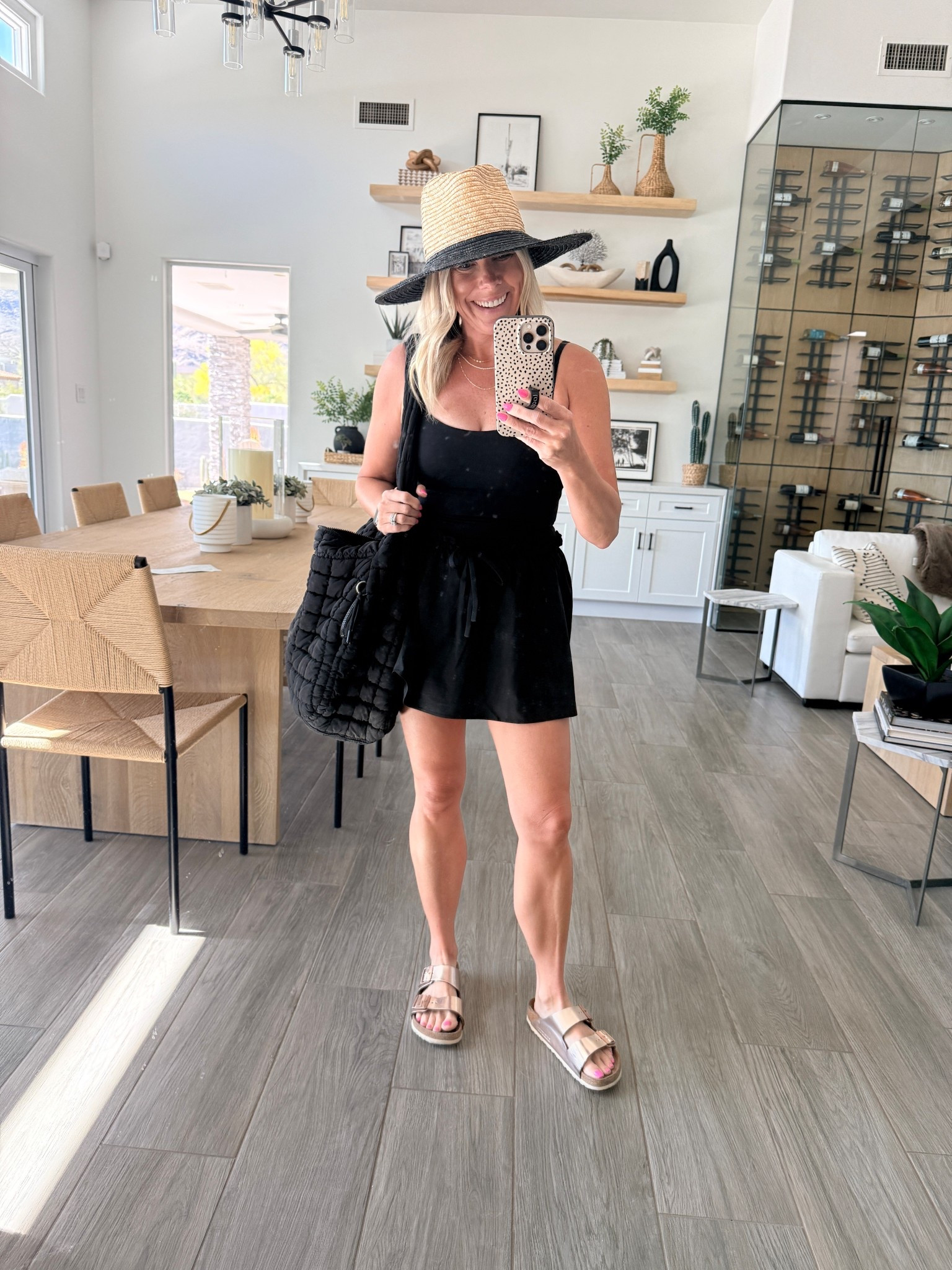 Size small black active dress with quilted bag and Birkenstocks 

#LTKootd #LTKOver40 #LTKmomlife