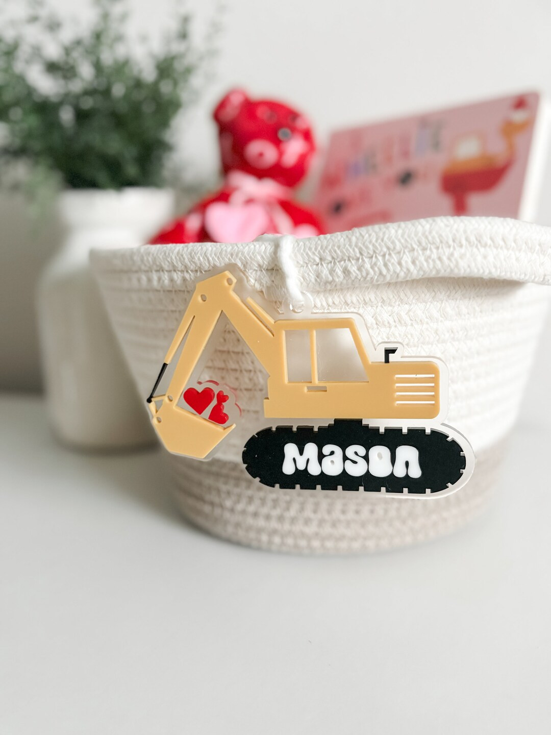 Valentines Day Tags Personalized Name Tag Construction Tag Valentines Gift for Kids Love Basket V... | Etsy (US)
