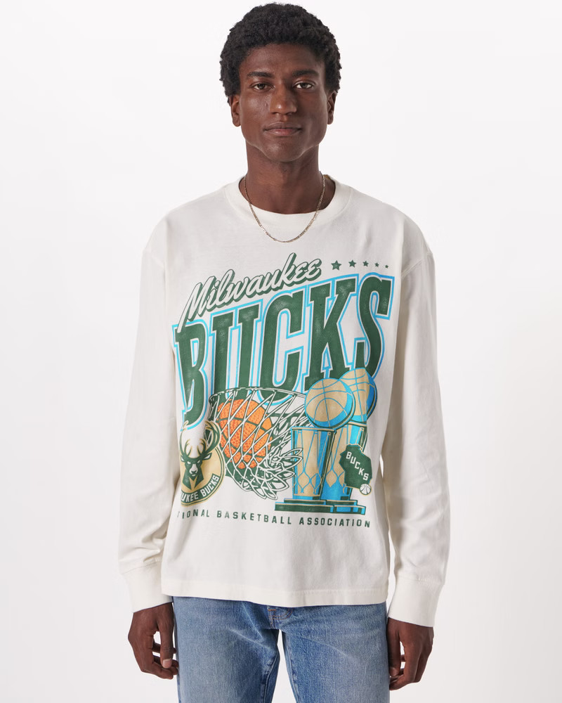 Men's Long-Sleeve Milwaukee Bucks Graphic Tee | Men's Tops | Abercrombie.com | Abercrombie & Fitch (US)