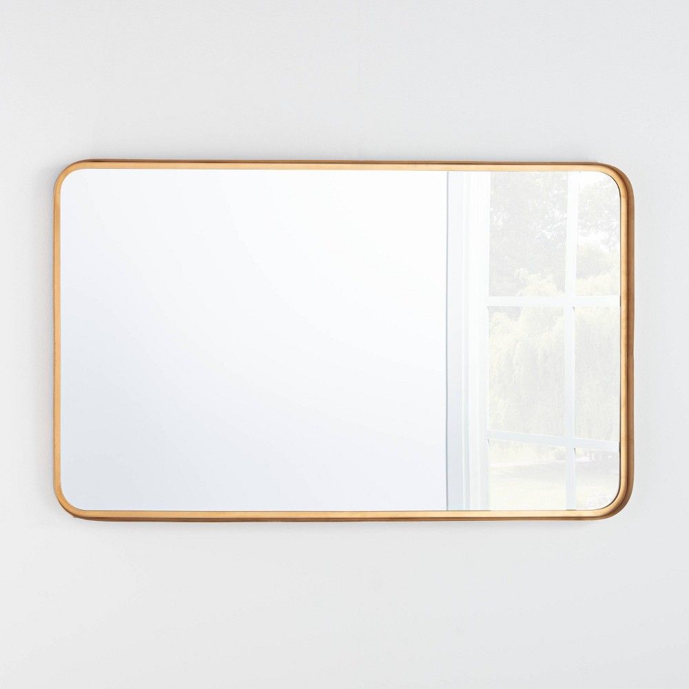 24"" x 36"" Rectangular Decorative Mirror with Rounded Corners Brass - Threshold designed with Studi | Target
